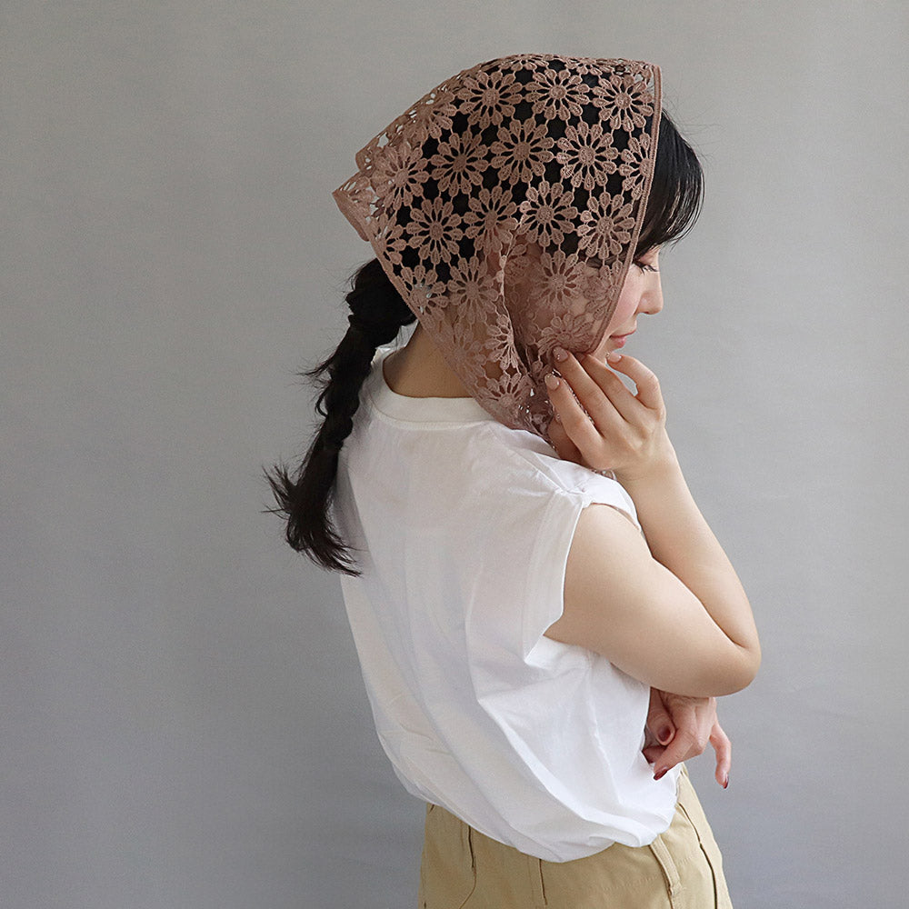 Allover Flower Neutral Color Headscarf - osewaya