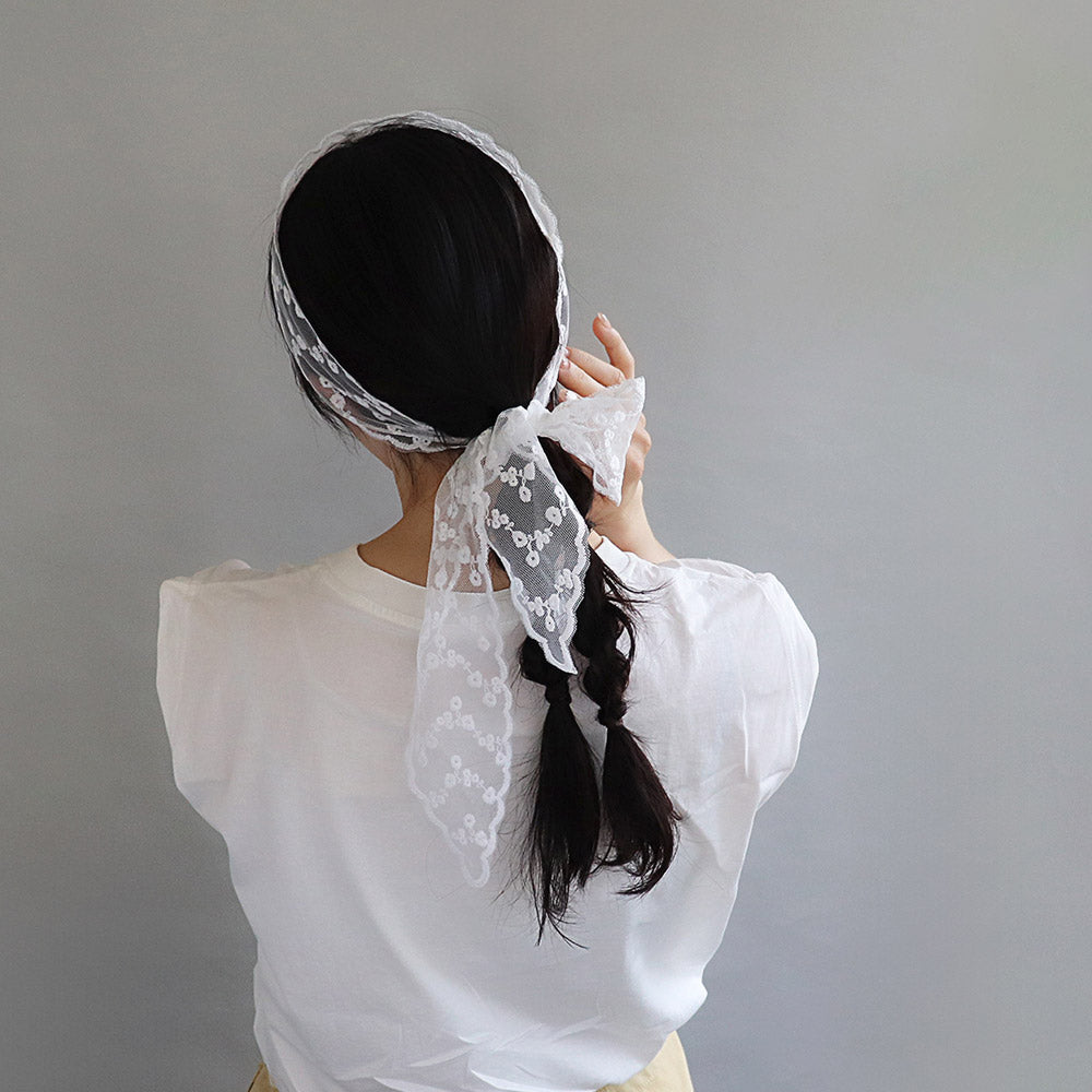 Floral Embroidery Lace Skinny Scarf