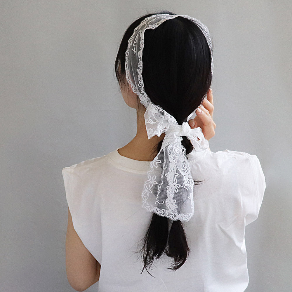 Embroidered Lace Skinny Scarf - osewaya