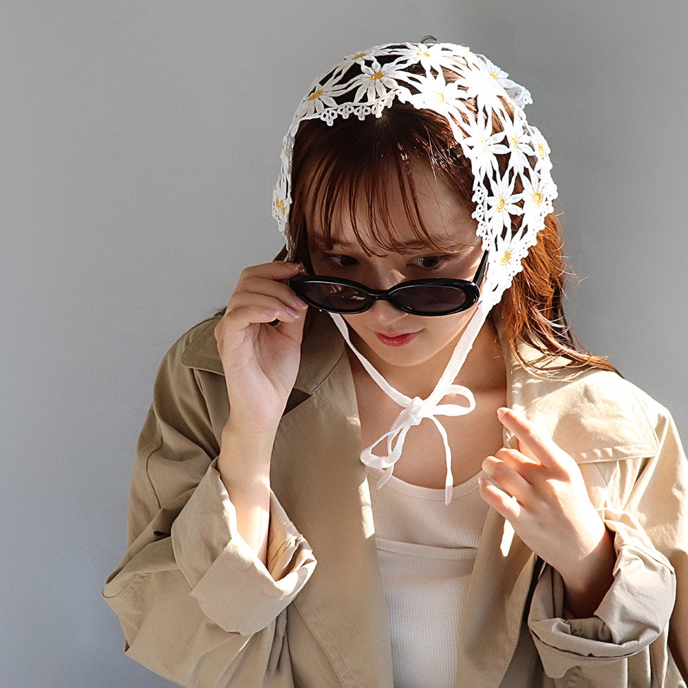 Flower Lace Triangle Head Scarf - osewaya