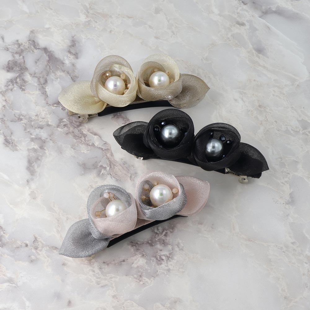 Double Tulle Flower Barrette - osewaya