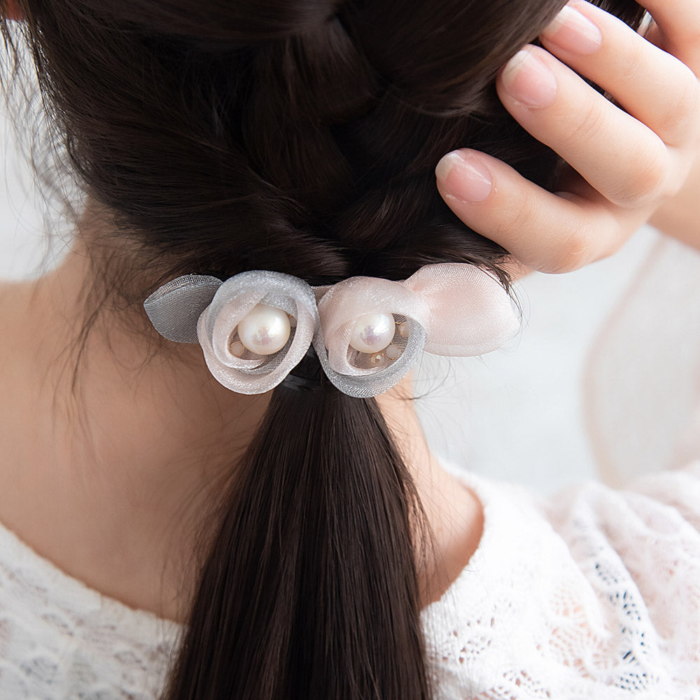 Double Tulle Flower Barrette - osewaya