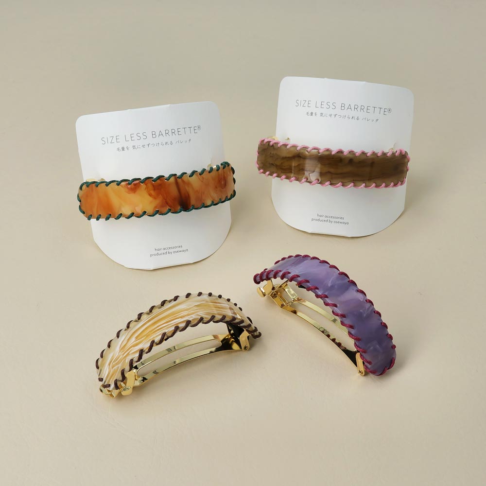 Stitched Marble Rectangle Hair Barrette - osewaya