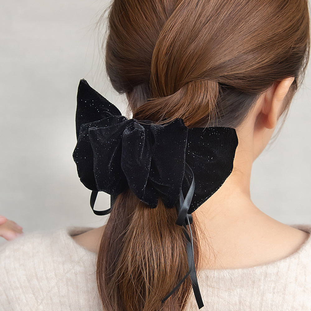 Skinny Bow Glittery Ruffle Barrette