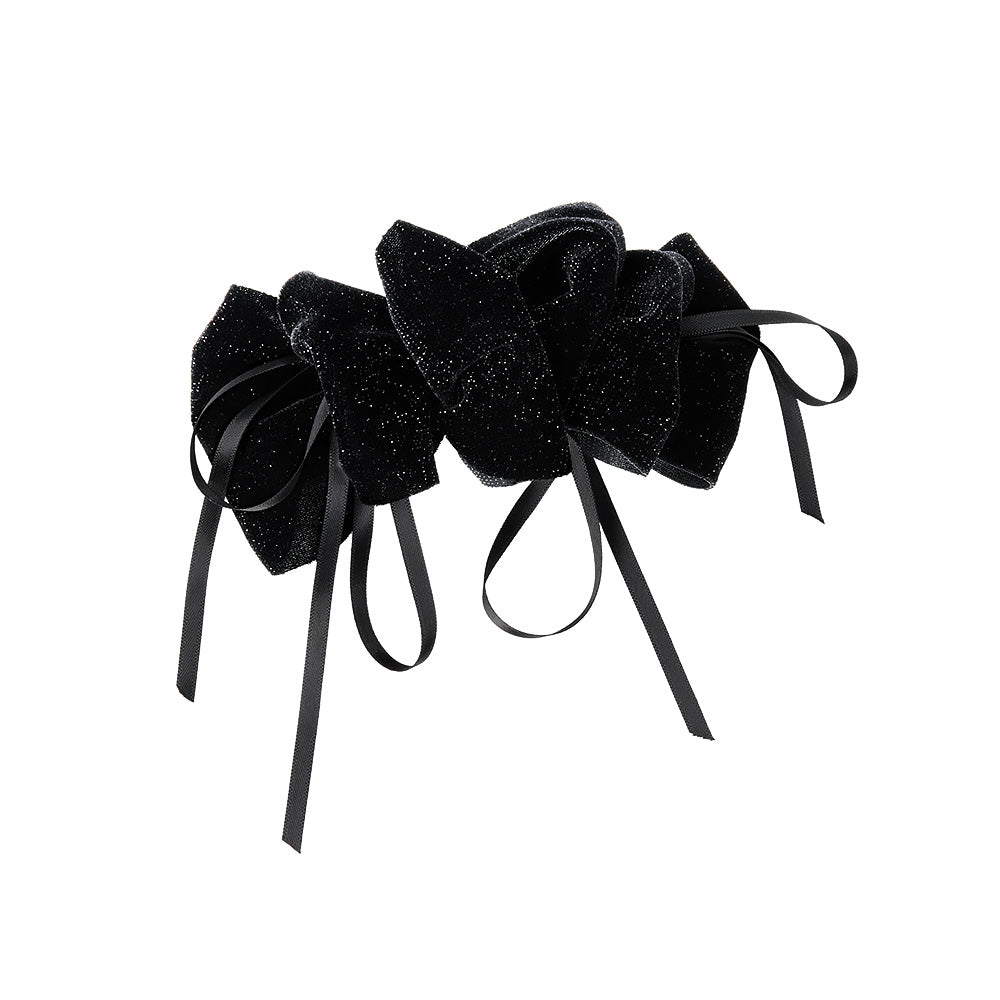 Skinny Bow Glittery Ruffle Barrette