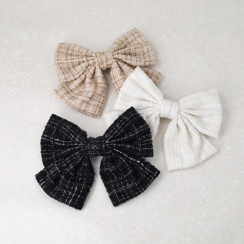 Tweed Bow Hair Barrette