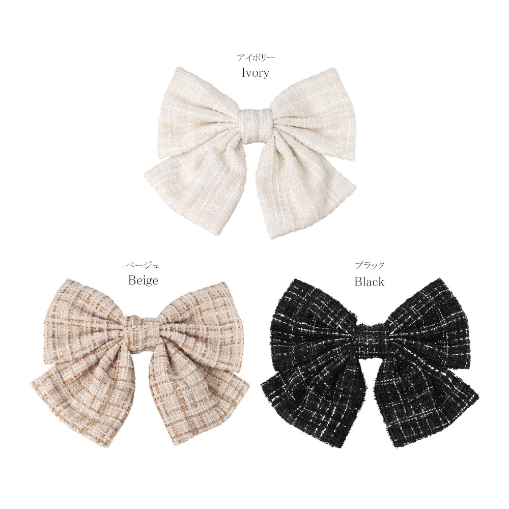 Tweed Bow Hair Barrette