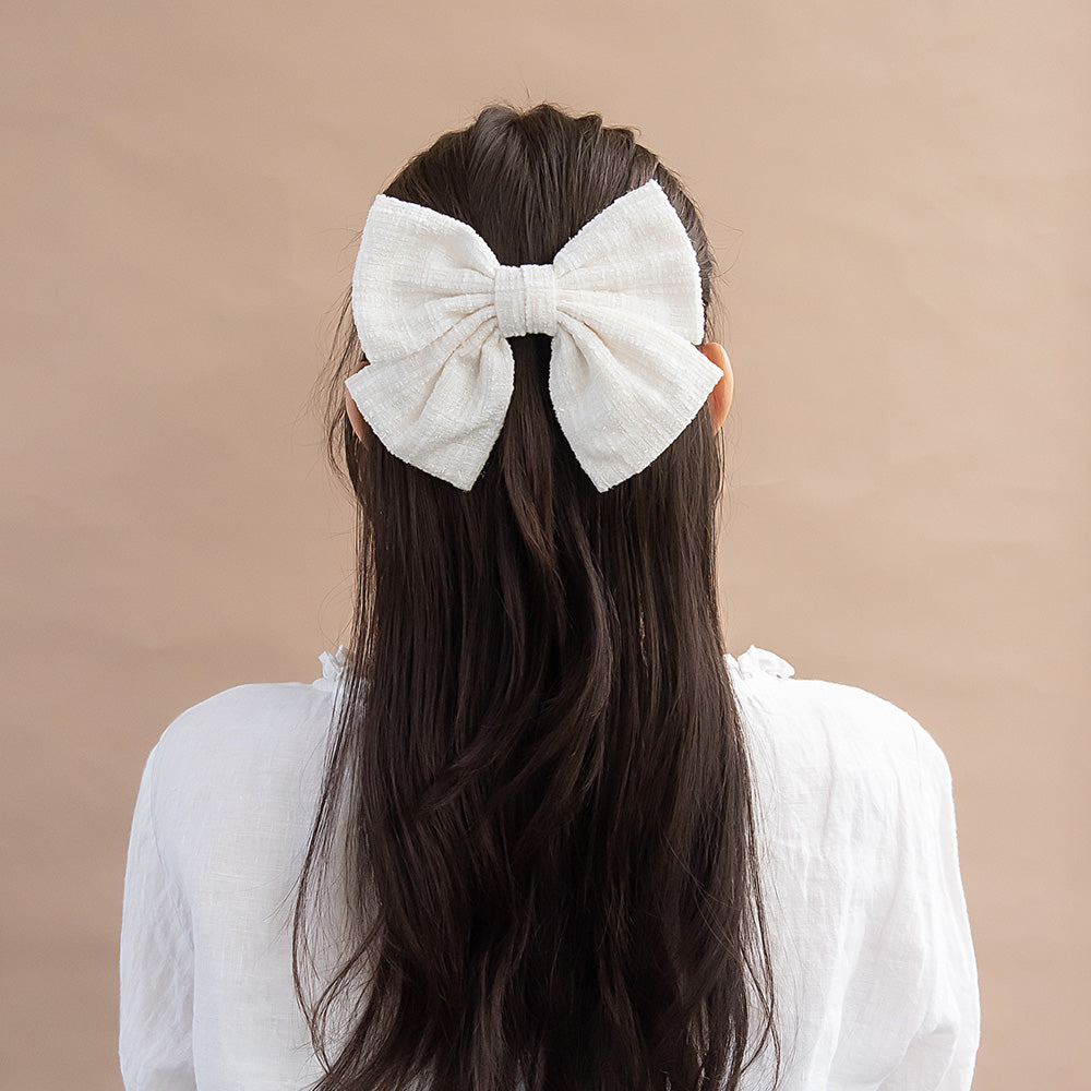 Tweed Bow Hair Barrette