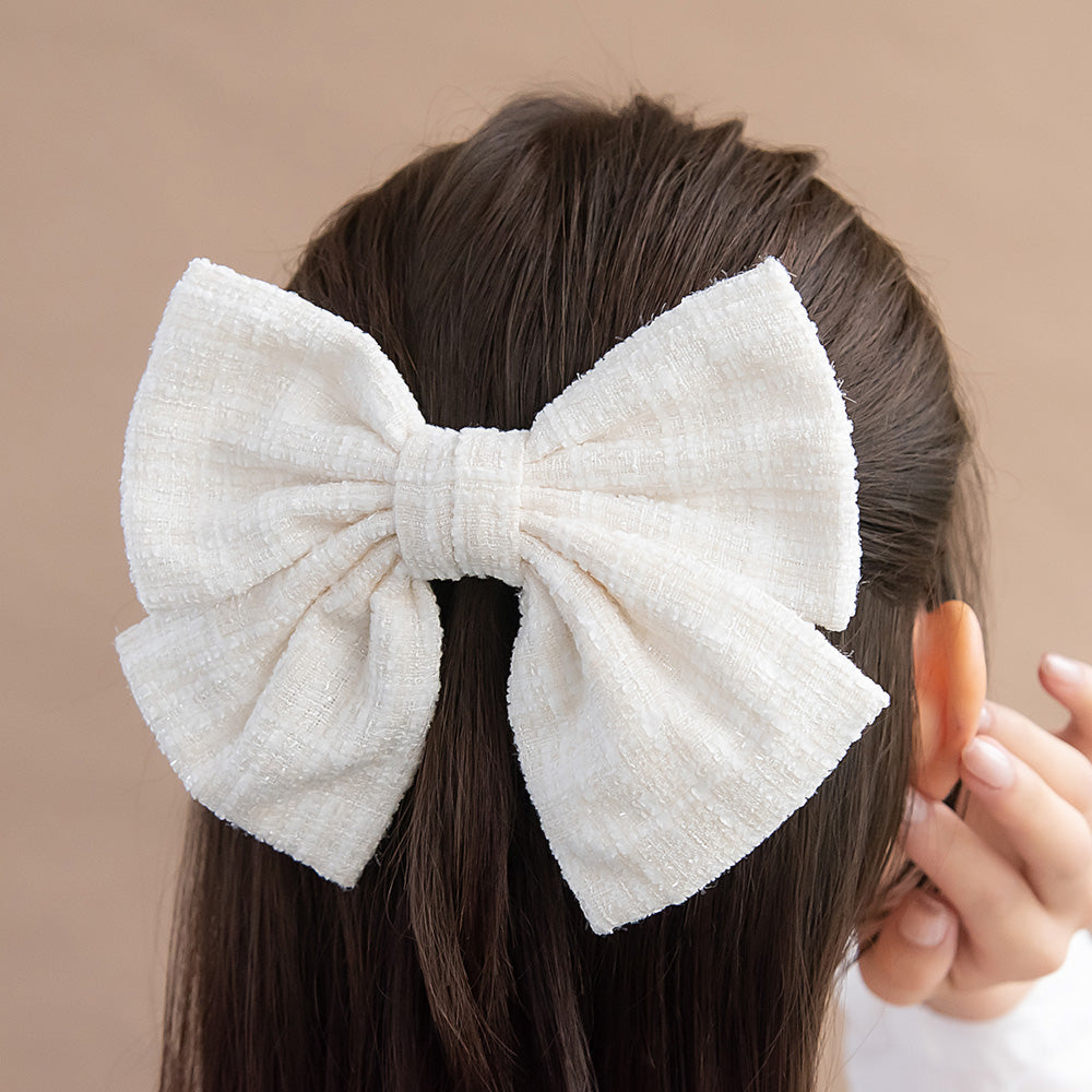 Tweed Bow Hair Barrette
