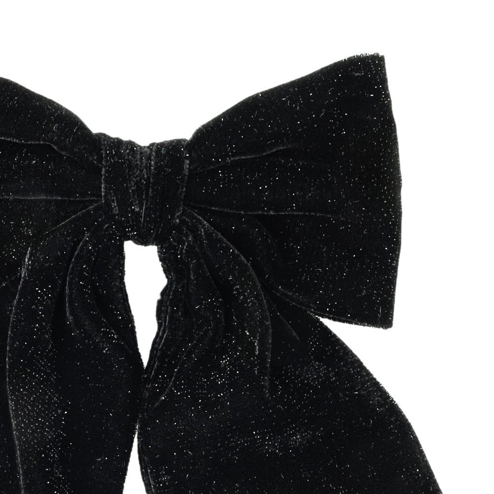 Glittery Black Velvet Bow Barrette