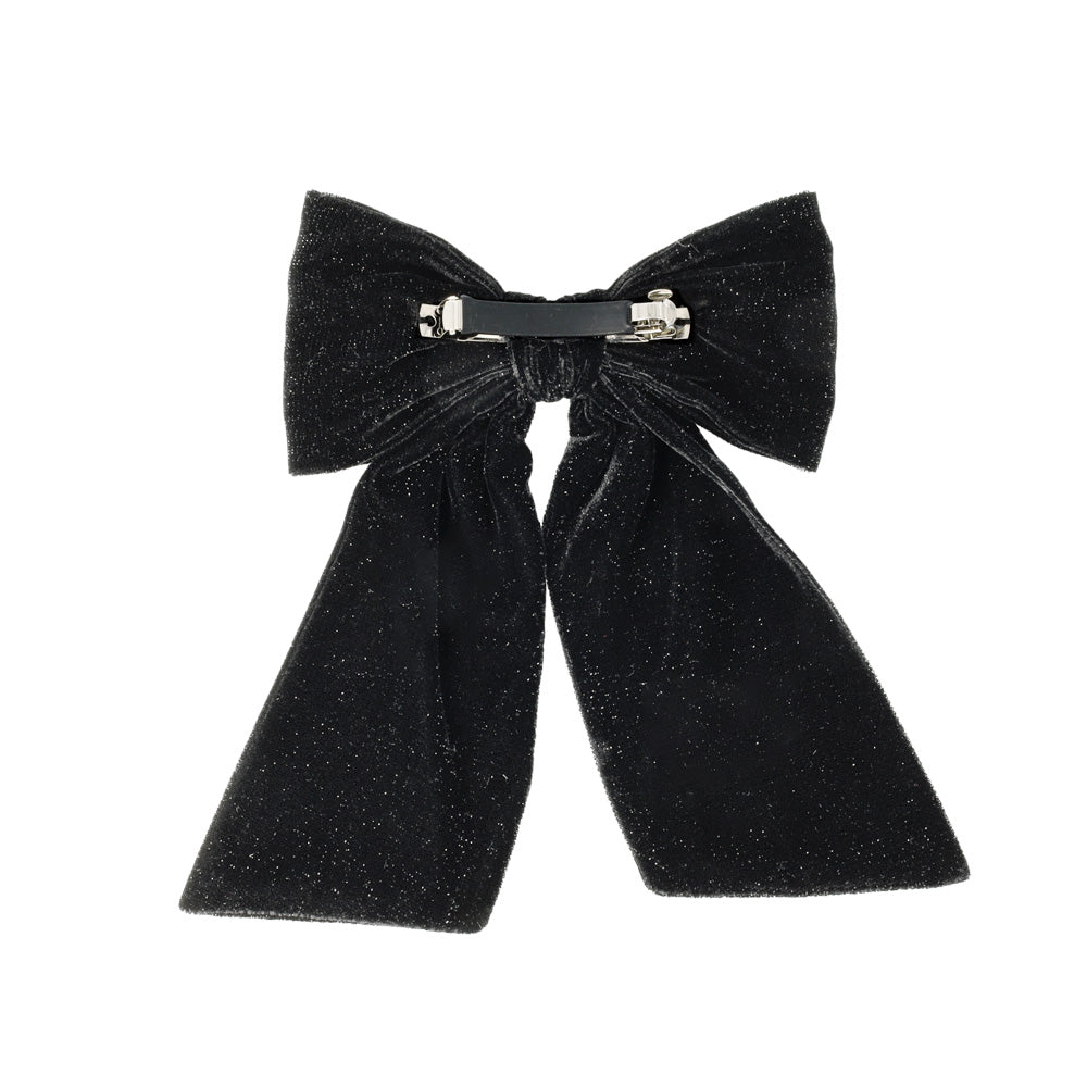 Glittery Black Velvet Bow Barrette
