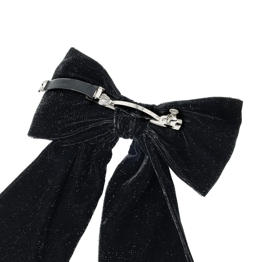 Glittery Black Velvet Bow Barrette
