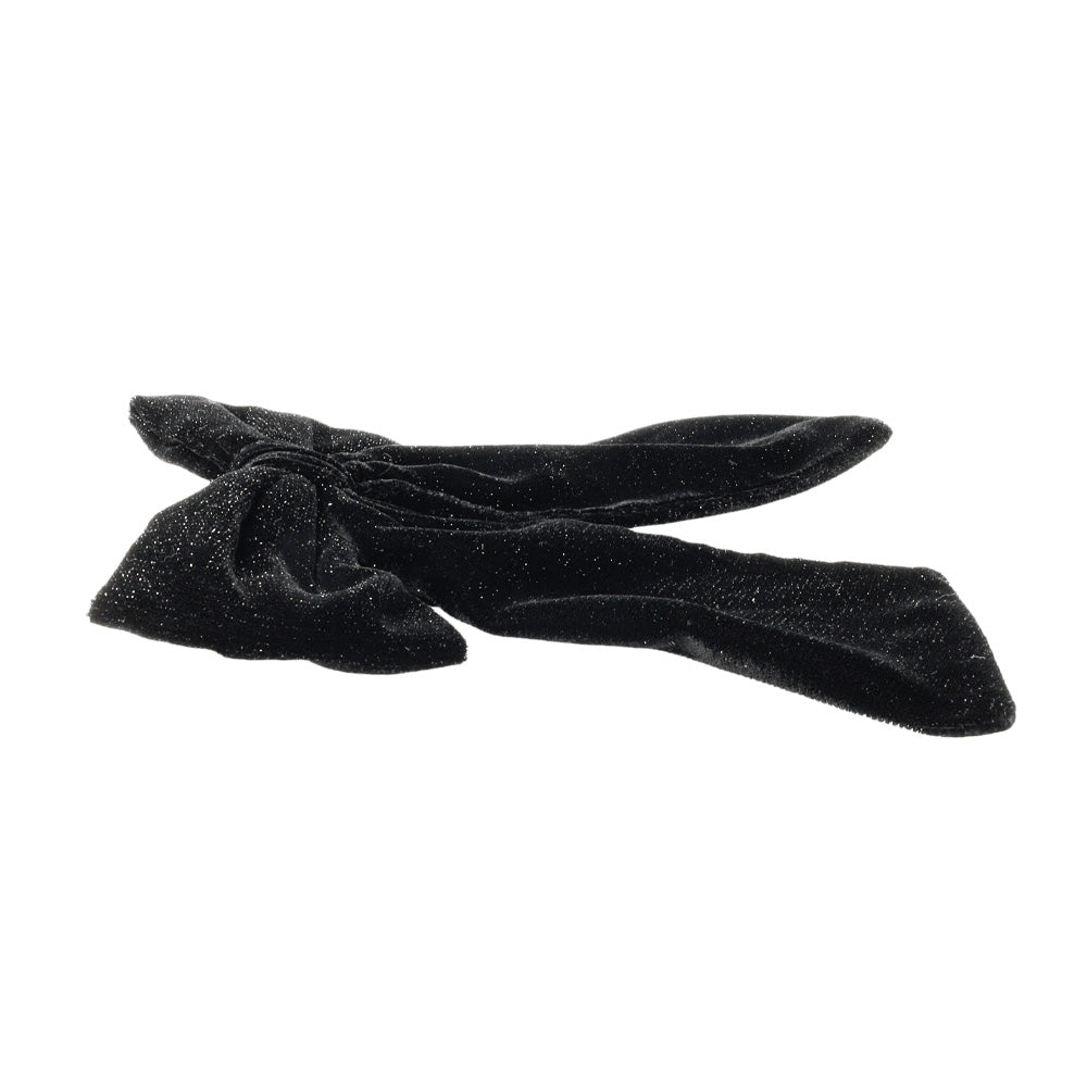 Glittery Black Velvet Bow Barrette