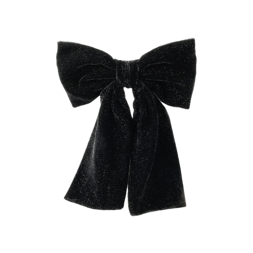Glittery Black Velvet Bow Barrette