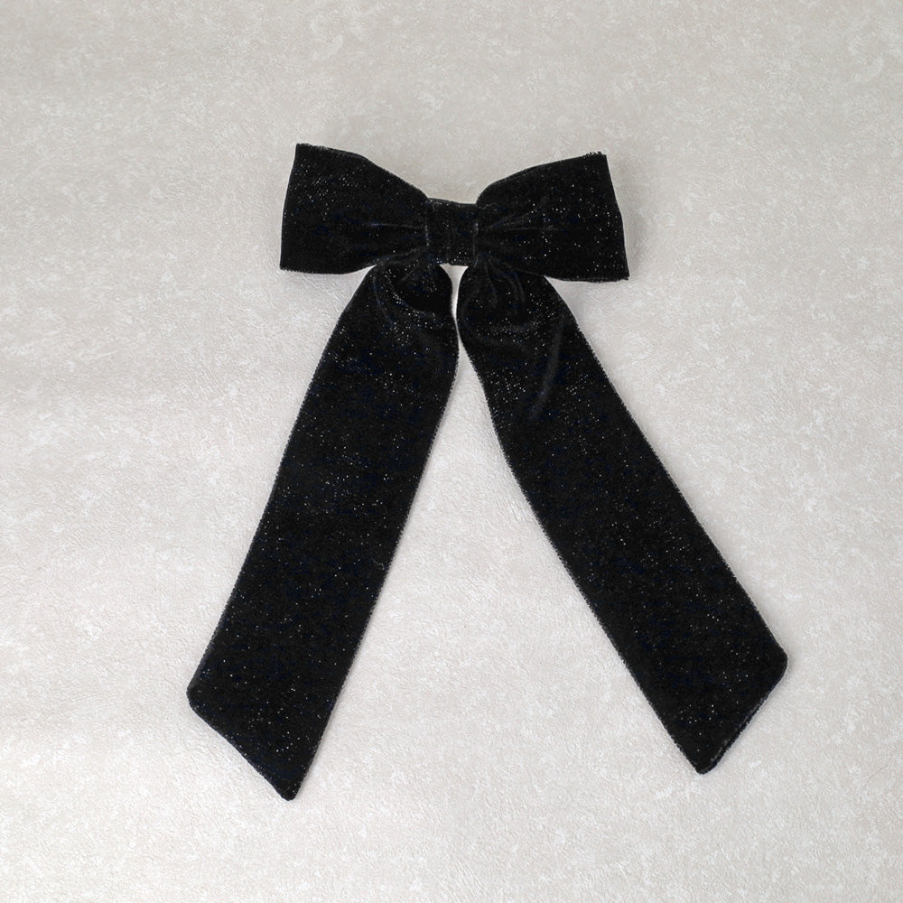 Glittery Velvet Long Tail Bow Barrette