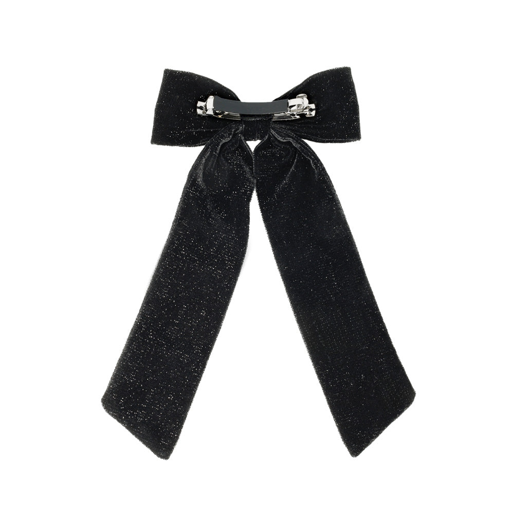 Glittery Velvet Long Tail Bow Barrette