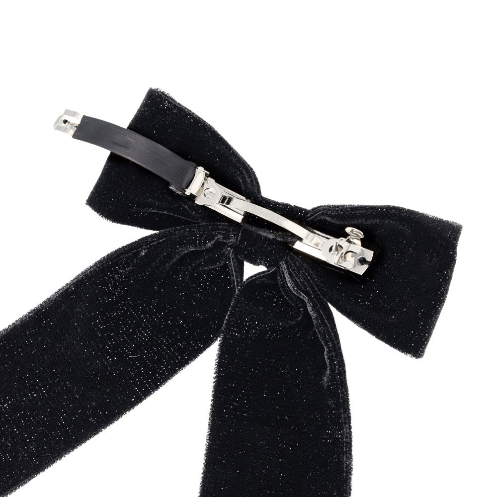 Glittery Velvet Long Tail Bow Barrette