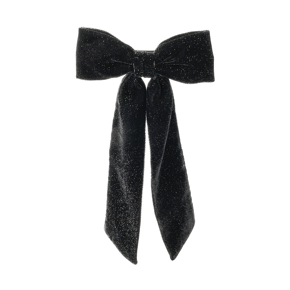 Glittery Velvet Long Tail Bow Barrette