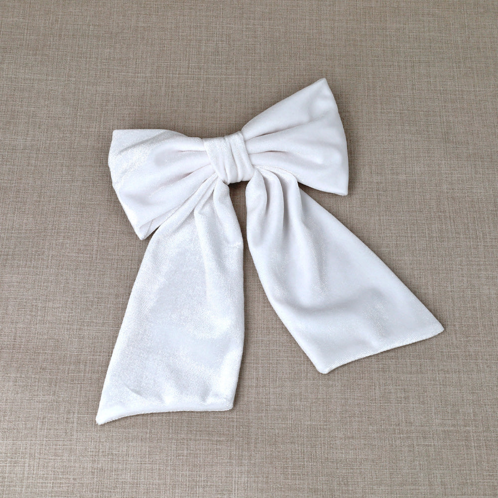 White Velvet Bow Barrette
