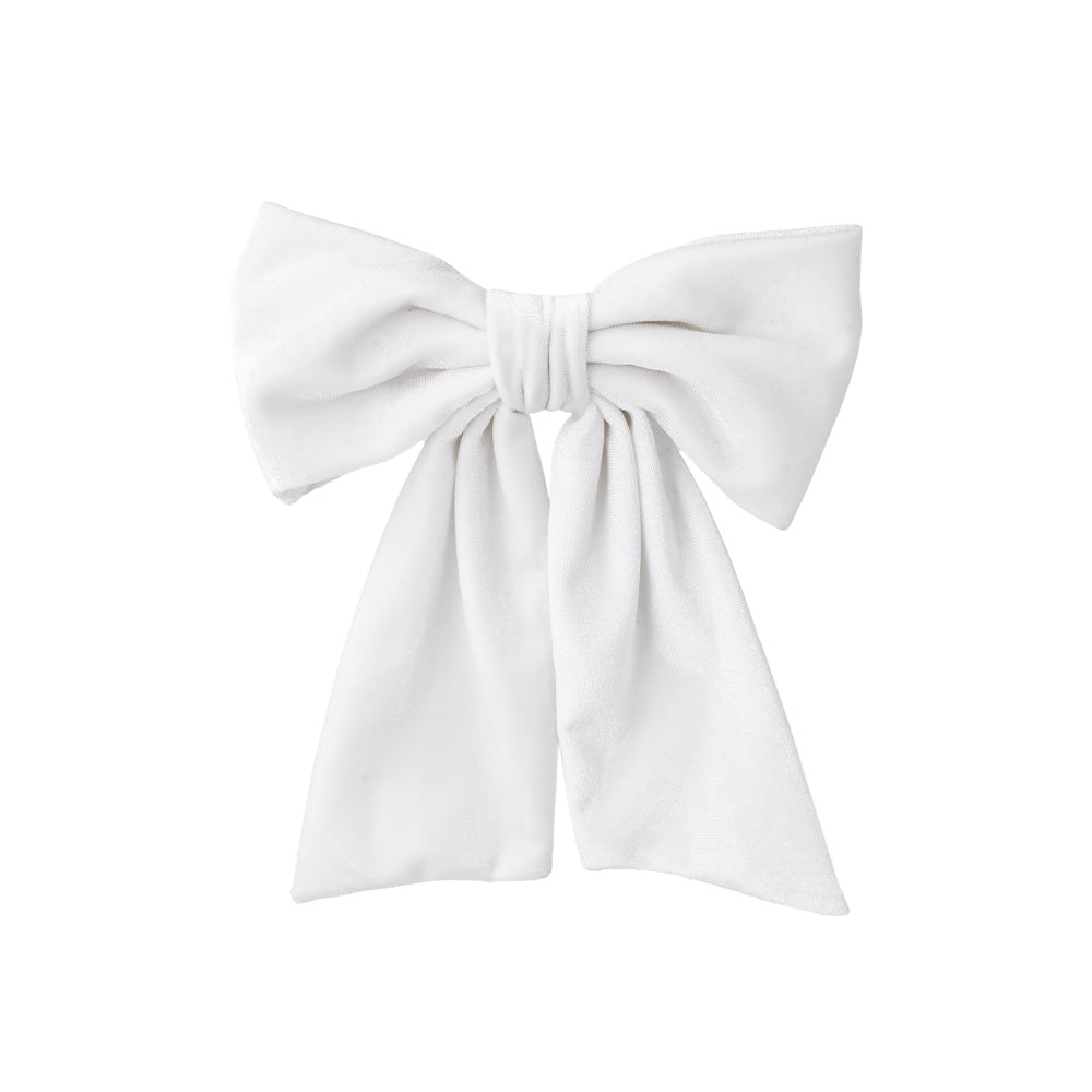 White Velvet Bow Barrette
