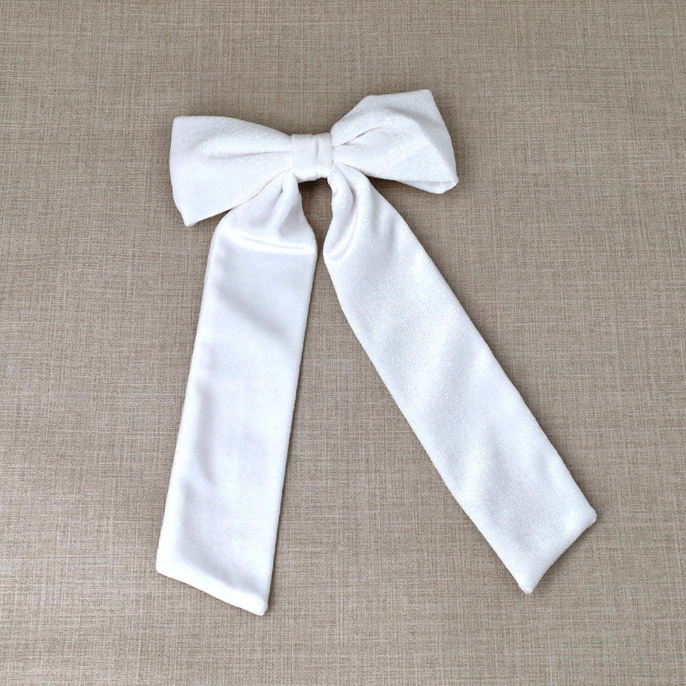 White Velvet Long Tail Bow Barrette