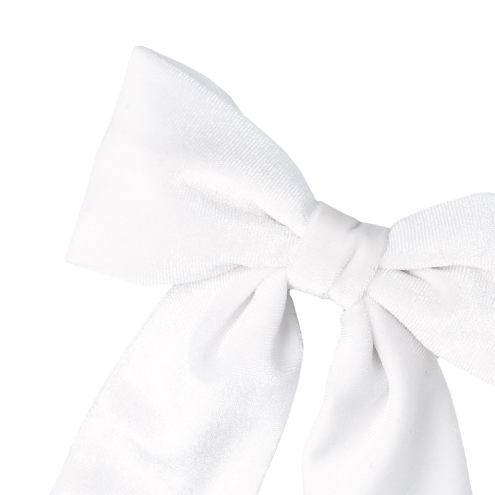 White Velvet Long Tail Bow Barrette