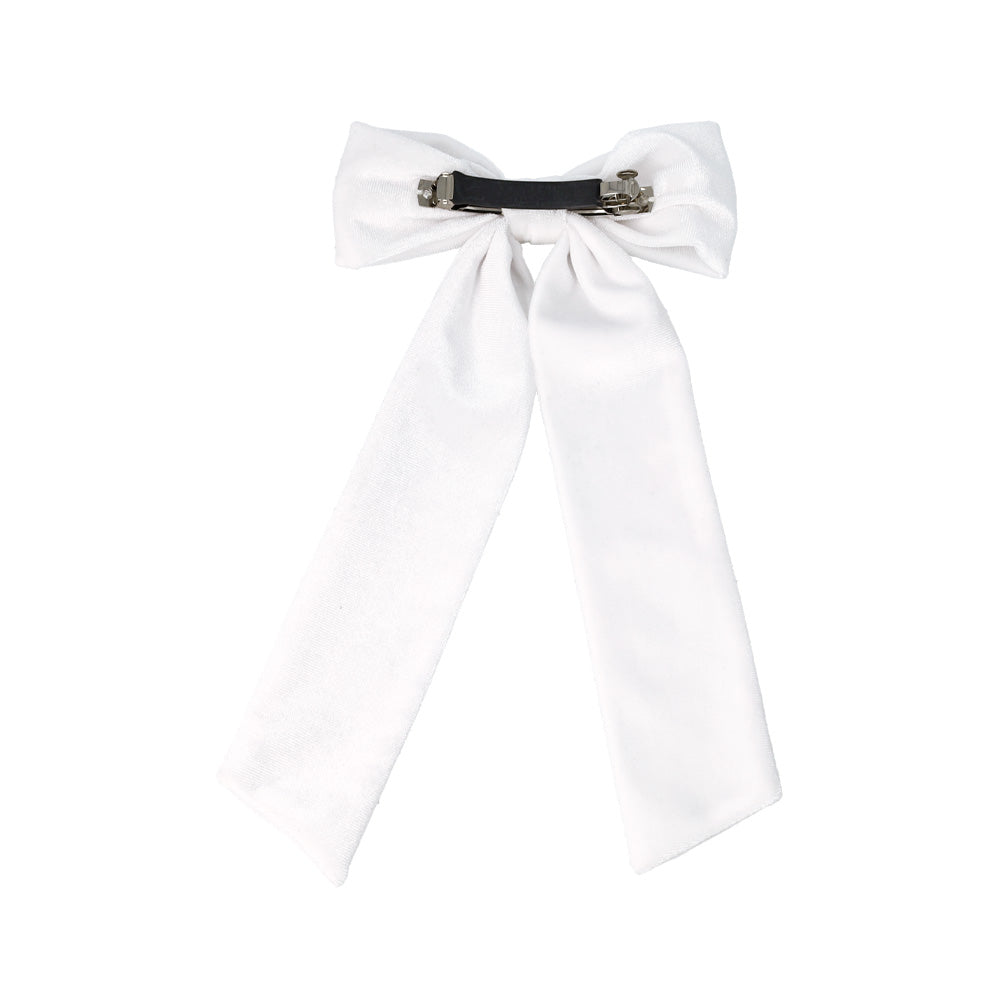 White Velvet Long Tail Bow Barrette