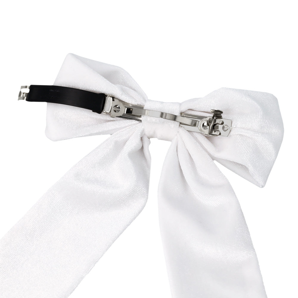 White Velvet Long Tail Bow Barrette