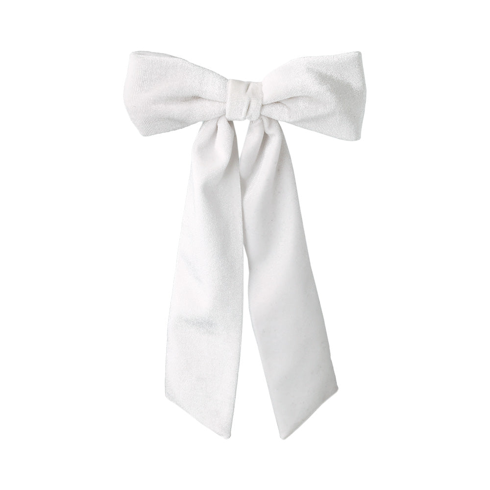 White Velvet Long Tail Bow Barrette