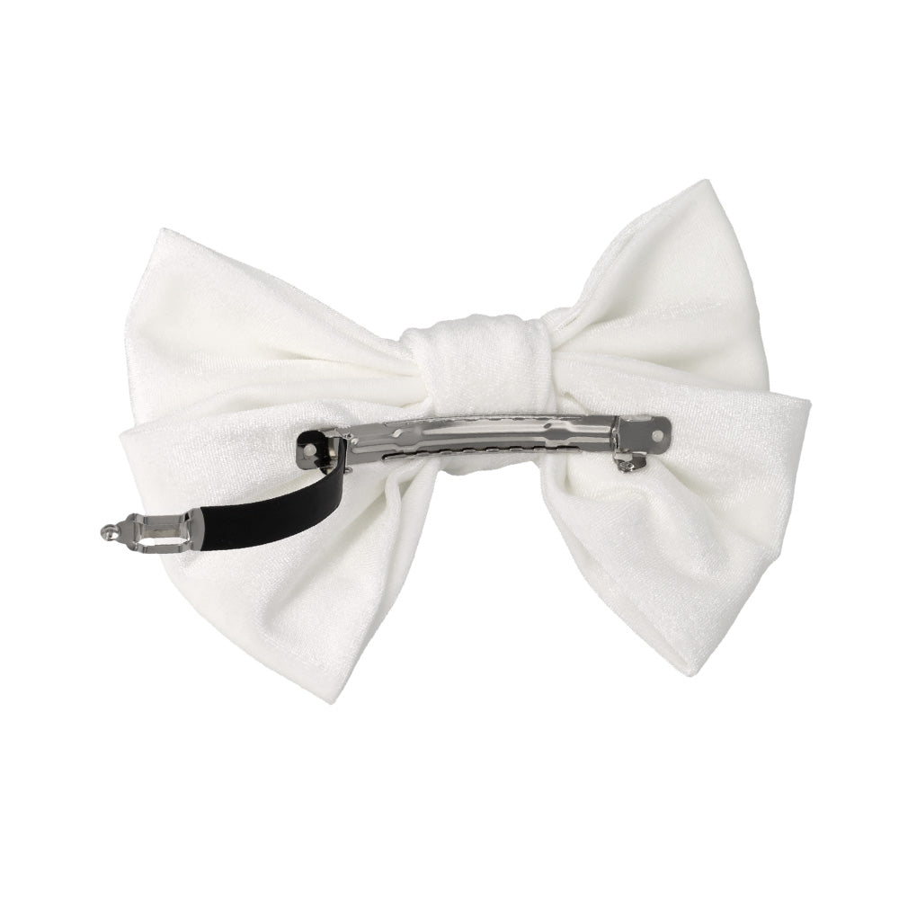 White Velvet Bow Hair Barrette