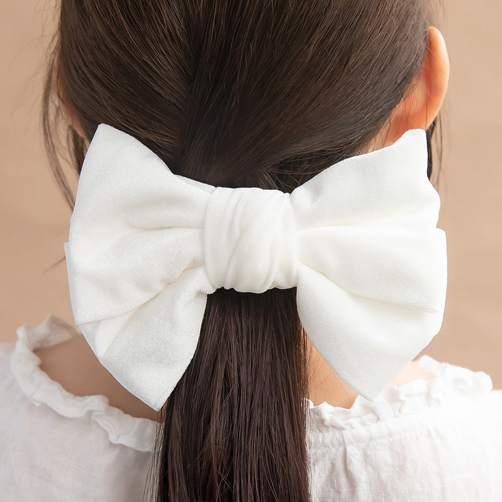 White Velvet Bow Hair Barrette