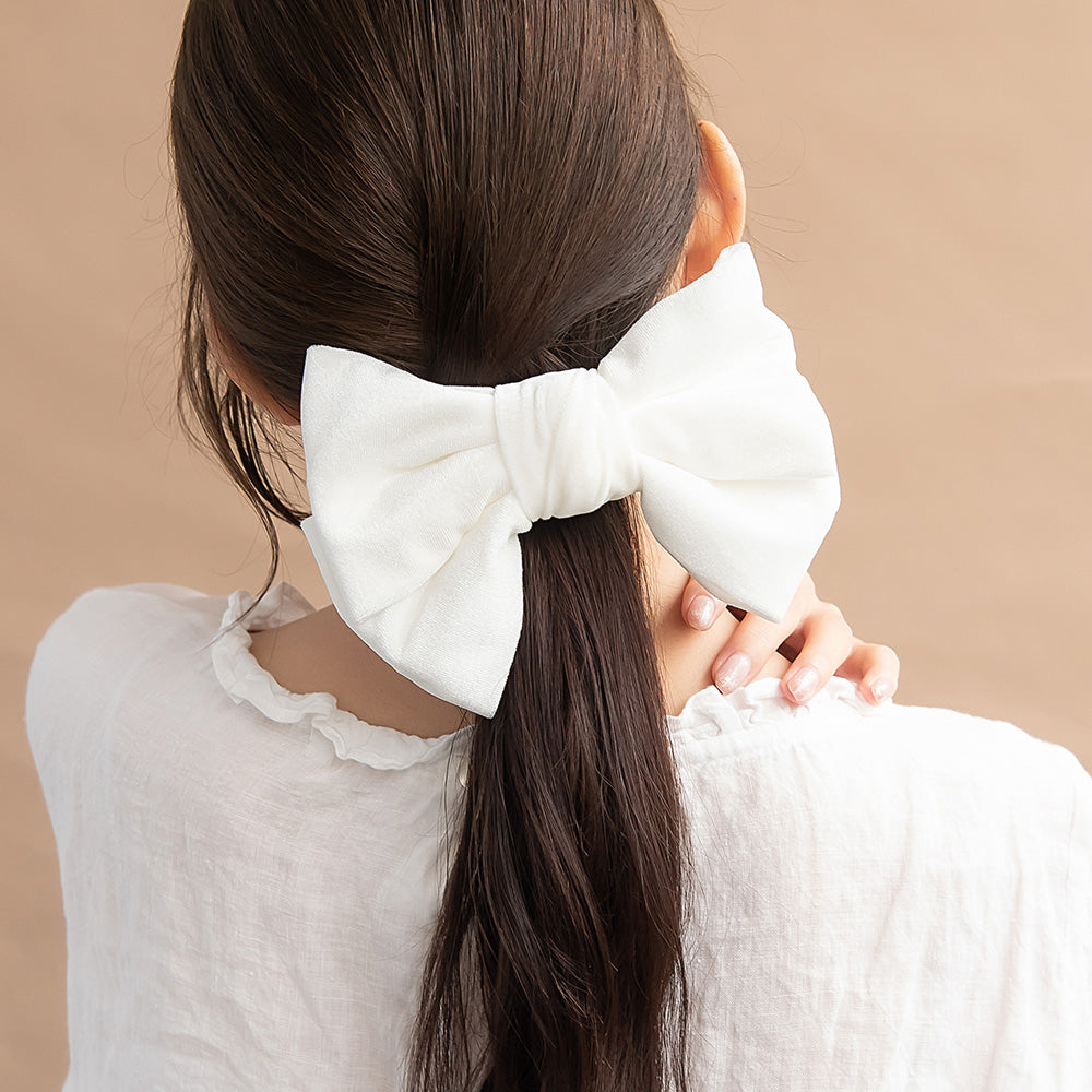 White Velvet Bow Hair Barrette