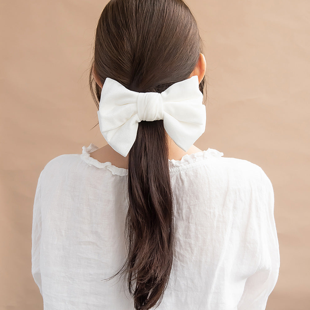 White Velvet Bow Hair Barrette