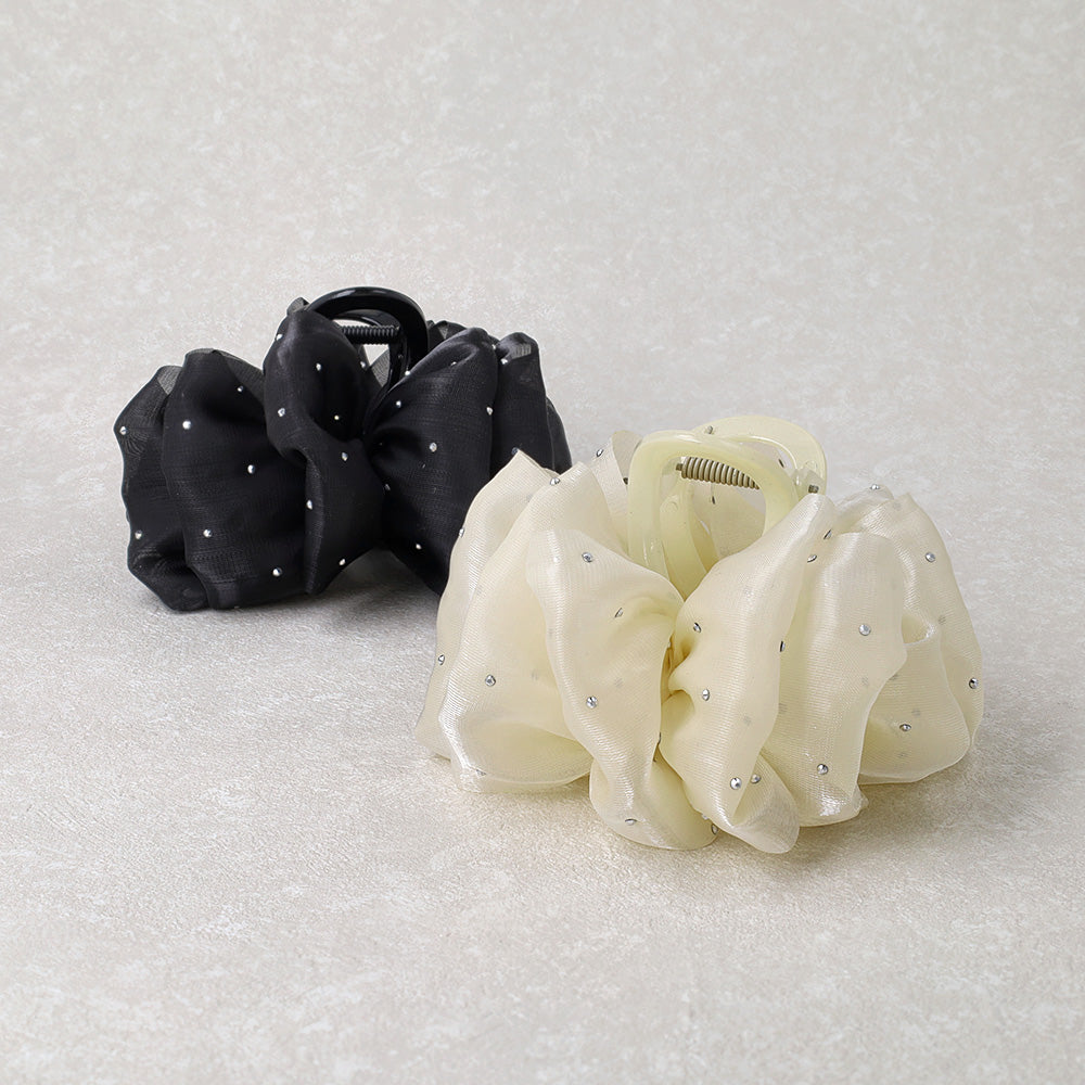 Sheer Ruffle Metallic Dot Hair Clip