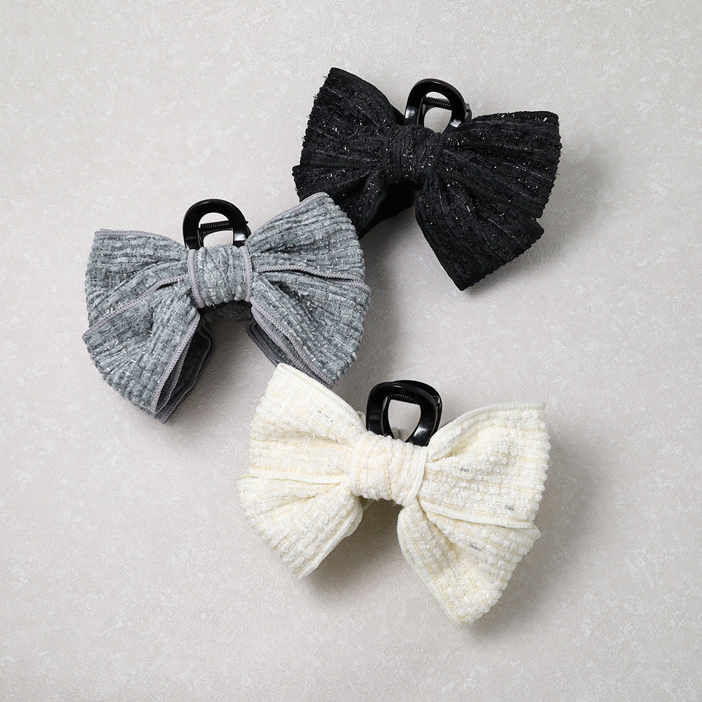 Big Tweed Bow Hair Claw - osewaya