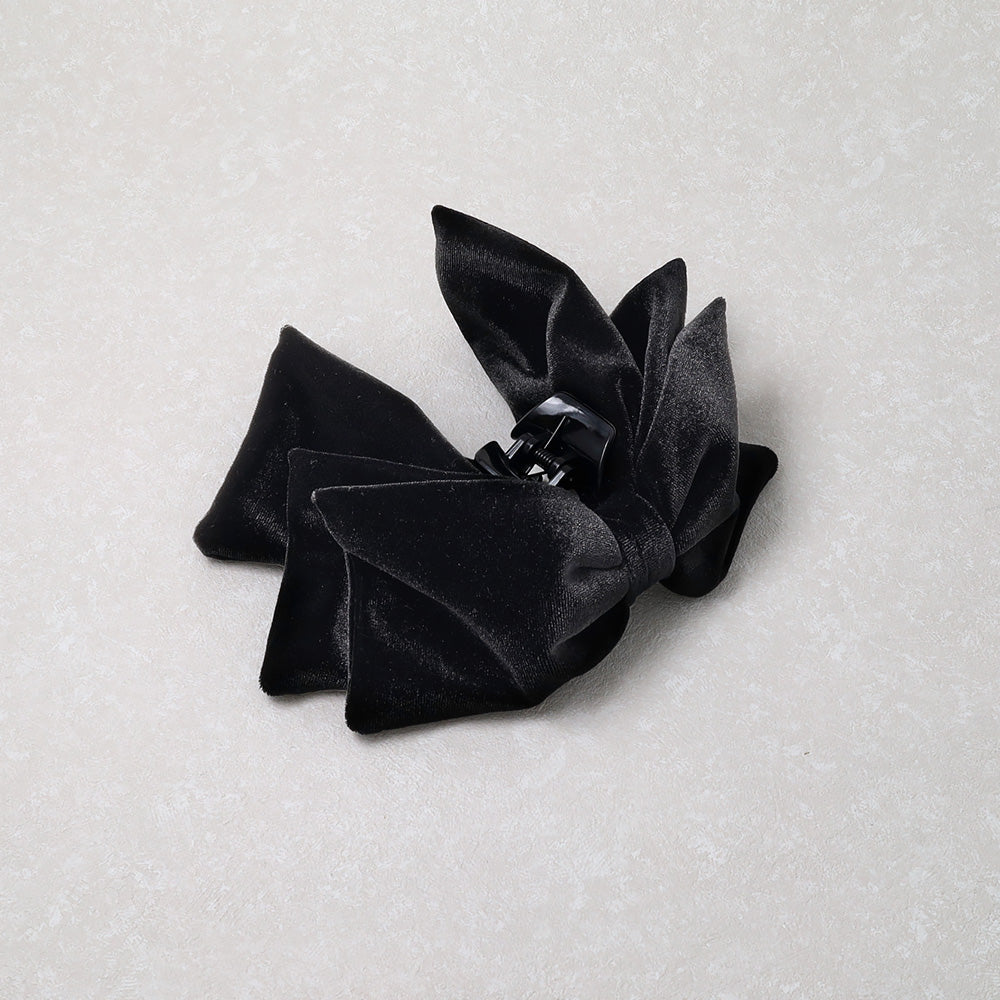 Layered Black Velour Bow Hair Clip - osewaya