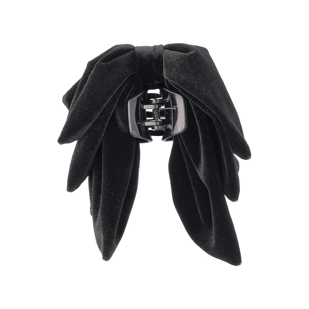 Layered Black Velour Bow Hair Clip