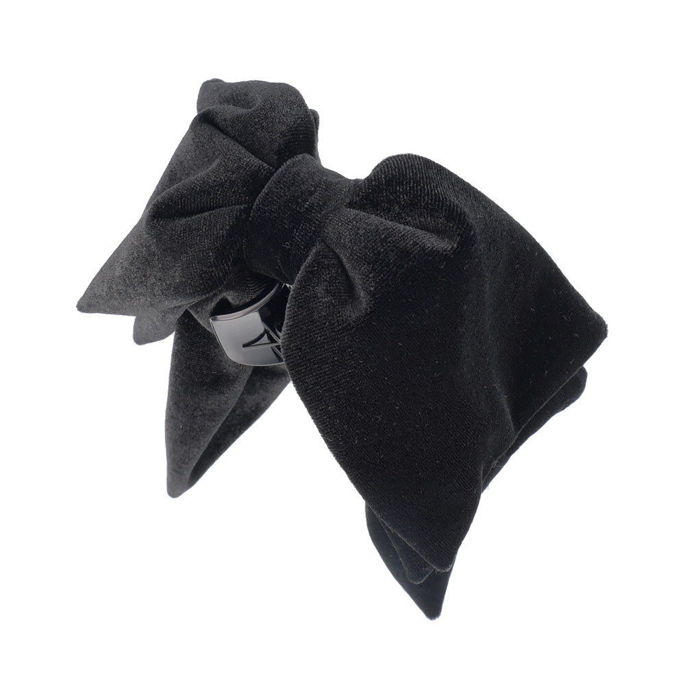Layered Black Velour Bow Hair Clip