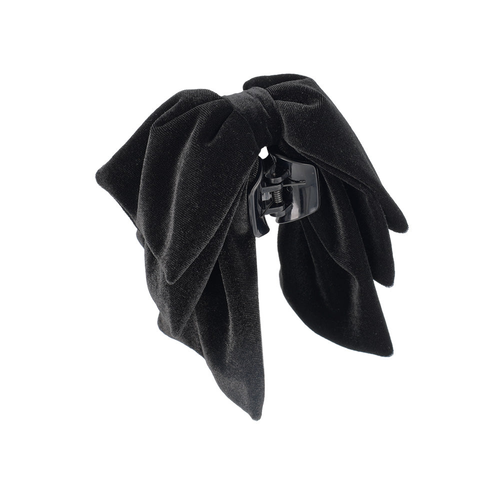 Layered Black Velour Bow Hair Clip