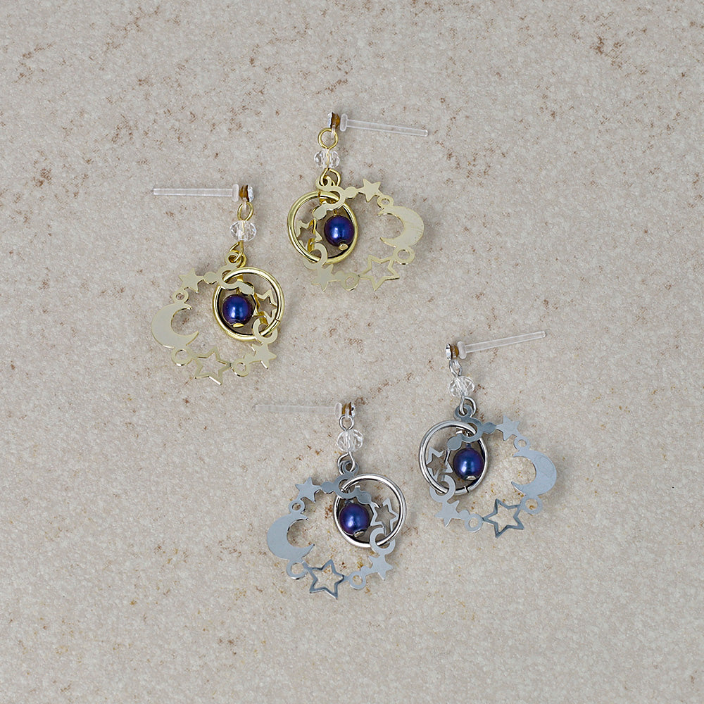 Space Ring & Blue Sphere Plastic Earrings