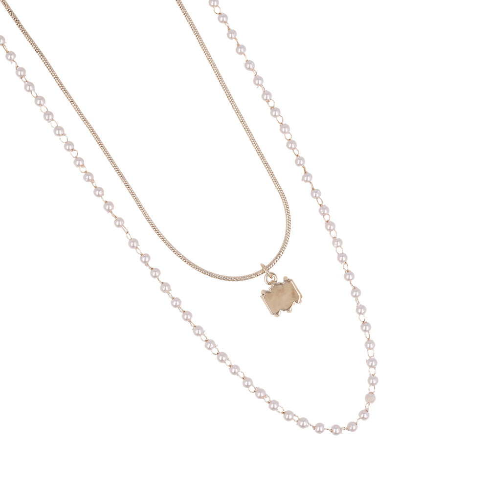 Rose Silver Double Strand Slider Necklace