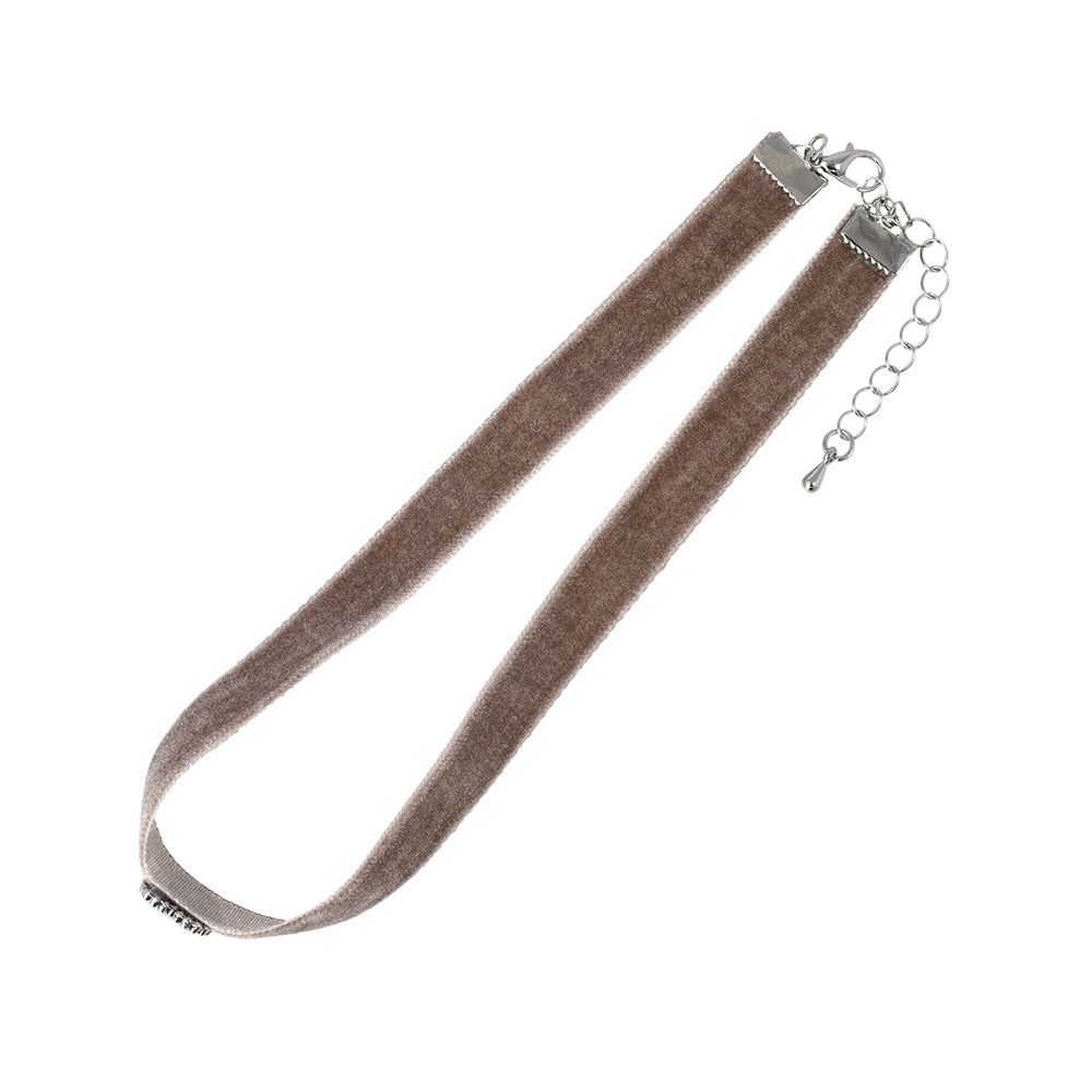 Studded Heart Velour Choker Necklace