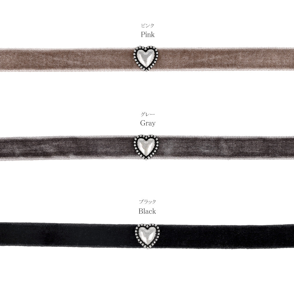 Studded Heart Velour Choker Necklace