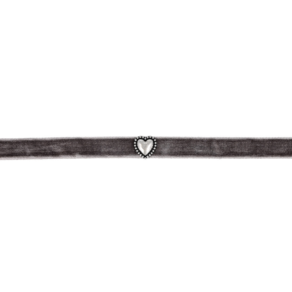 Studded Heart Velour Choker Necklace