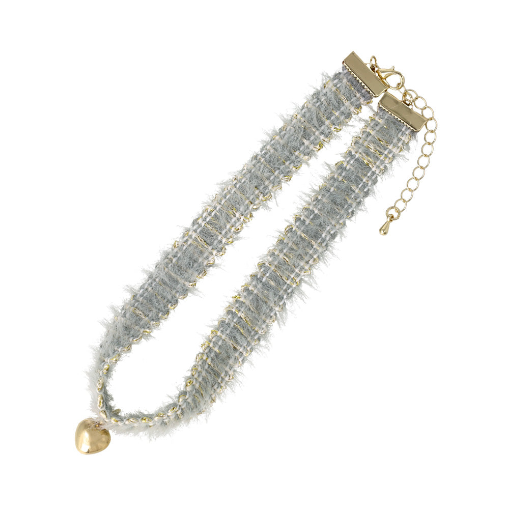 Puffed Heart Fuzzy Choker Necklace