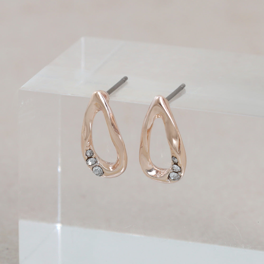 Rose Silver Hammered Open Teardrop Earrings