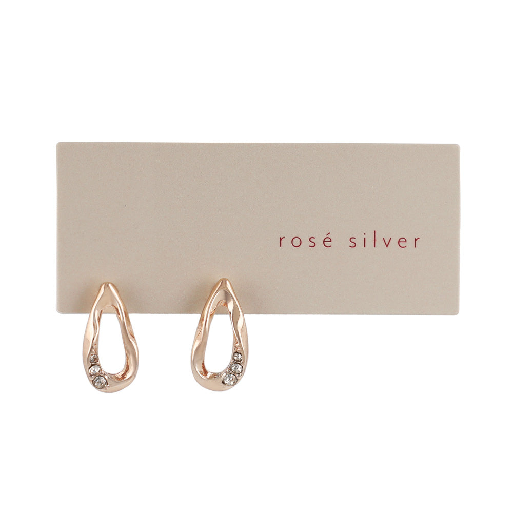 Rose Silver Hammered Open Teardrop Earrings