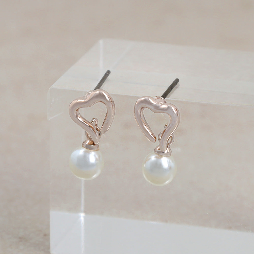 Rose Silver Heart and Pearl Earrings - osewaya