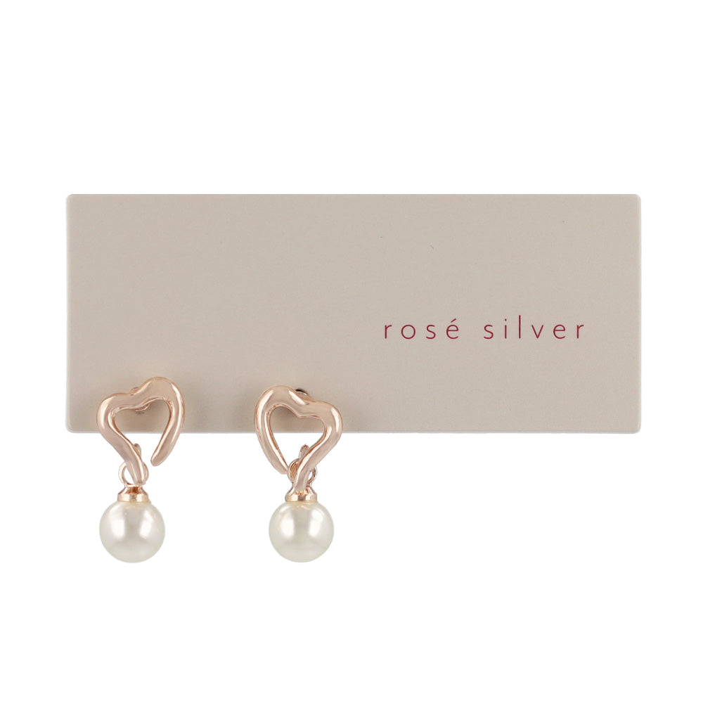 Rose Silver Heart and Pearl Earrings