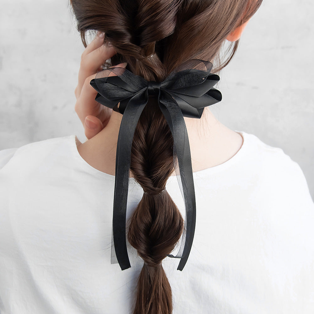Layered Long Tail Bow Hair Tie - osewaya